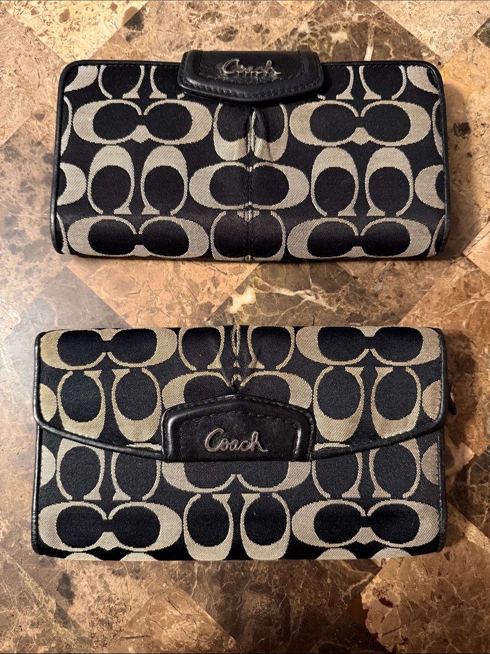 TWO Vintage Coach Black & Khaki Signature Canvas Wallets!!